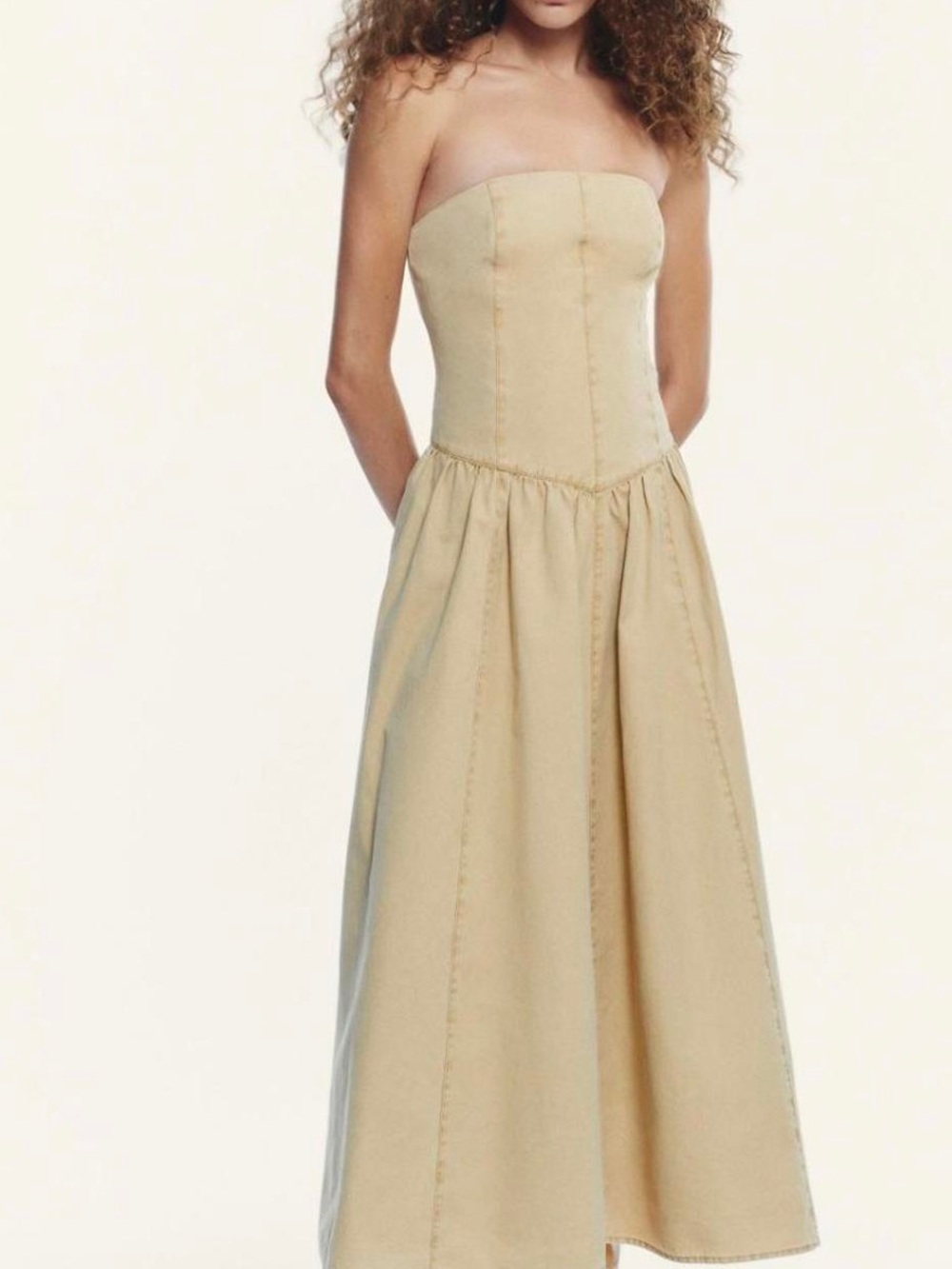 Zara Strapless Beige Maxi Dress with Fitted Bodice
